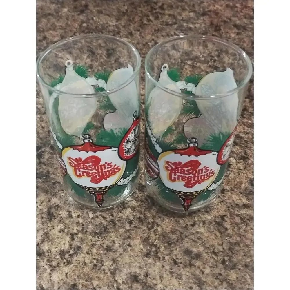 Vintage Libbey season greetings‎ Christmas glasses